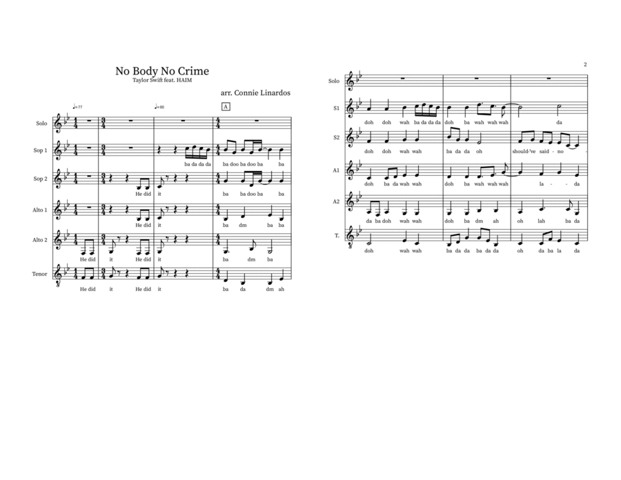 No Body, No Crime No Body, No Crime A Cappella scores gallery preview page 1