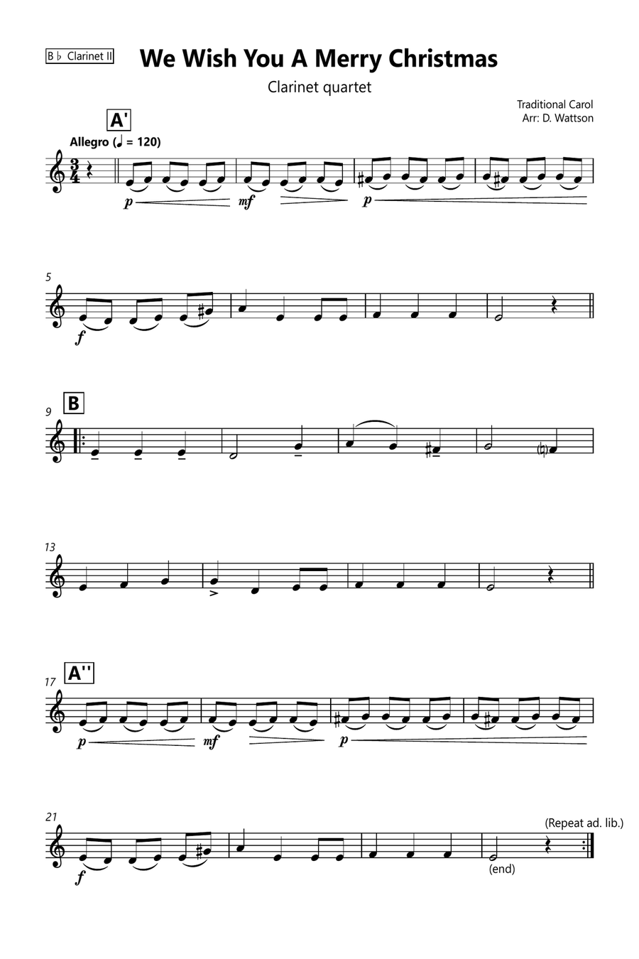We Wish You A Merry Christmas Clarinet Quartet scores gallery preview page 5