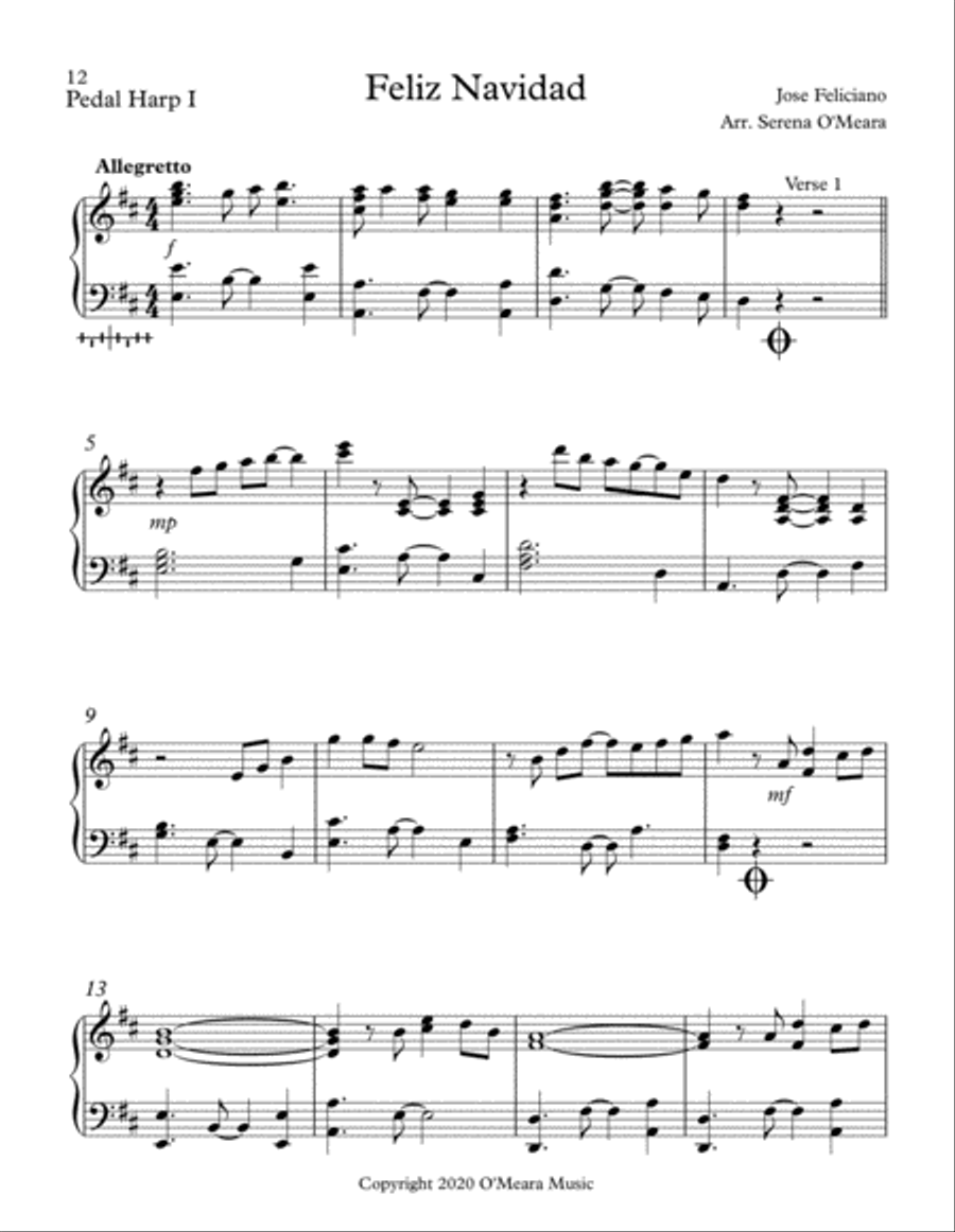 Feliz Navidad Pedal Harp scores gallery preview page 2