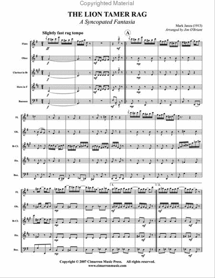 The Lion Tamer Rag Woodwind Quintet scores gallery preview page 2