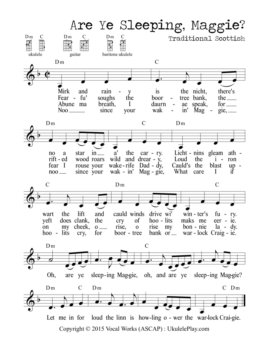 Are Ye Sleeping, Maggie? Are Ye Sleeping, Maggie? Ukulele scores gallery preview page 1