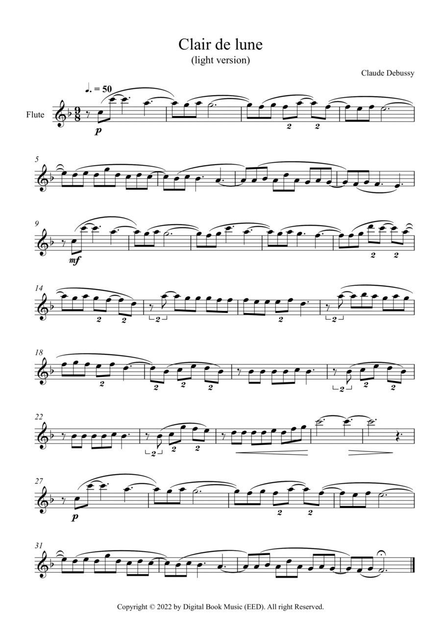 Clair de lune - Claude Debussy (Flute) Flute Solo scores gallery preview page 1