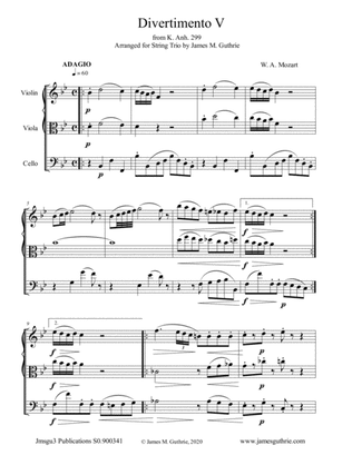 Book cover for Mozart: Divertimento No. 5 for String Trio