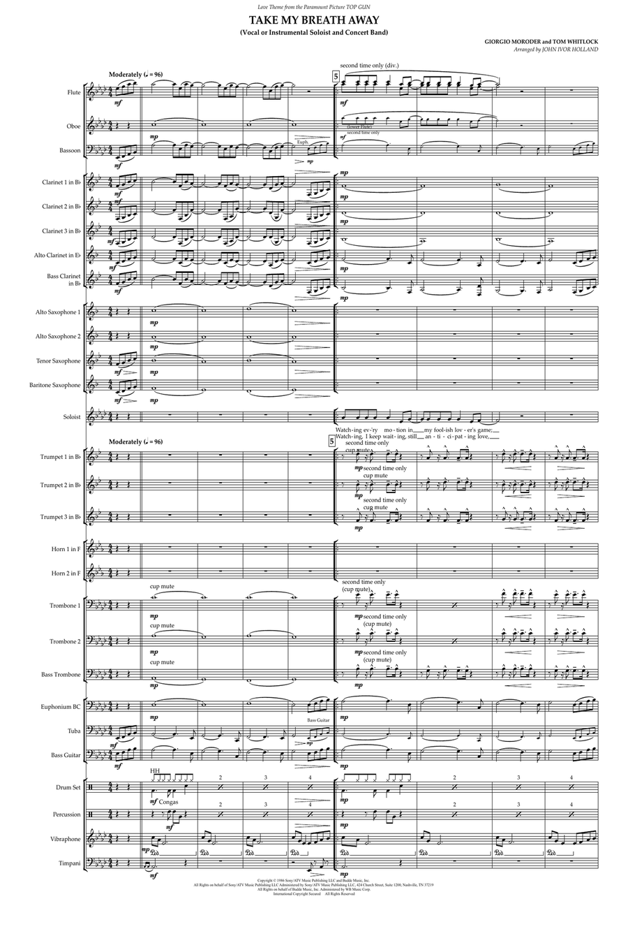 Take My Breath Away (Love Theme) Concert Band scores gallery preview page 1