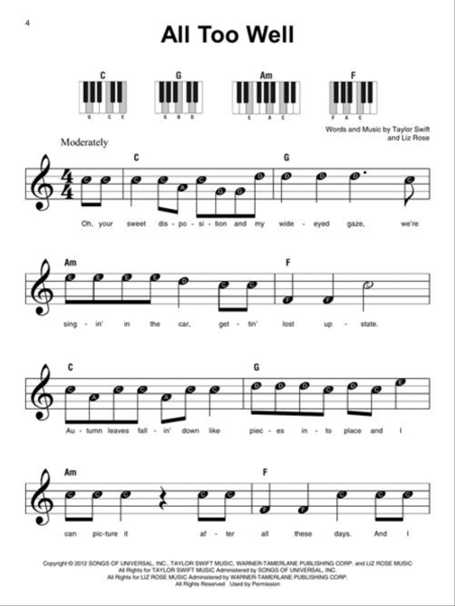 Taylor Swift – Super Easy Songbook – 2nd Edition Easy Piano scores gallery preview page 4