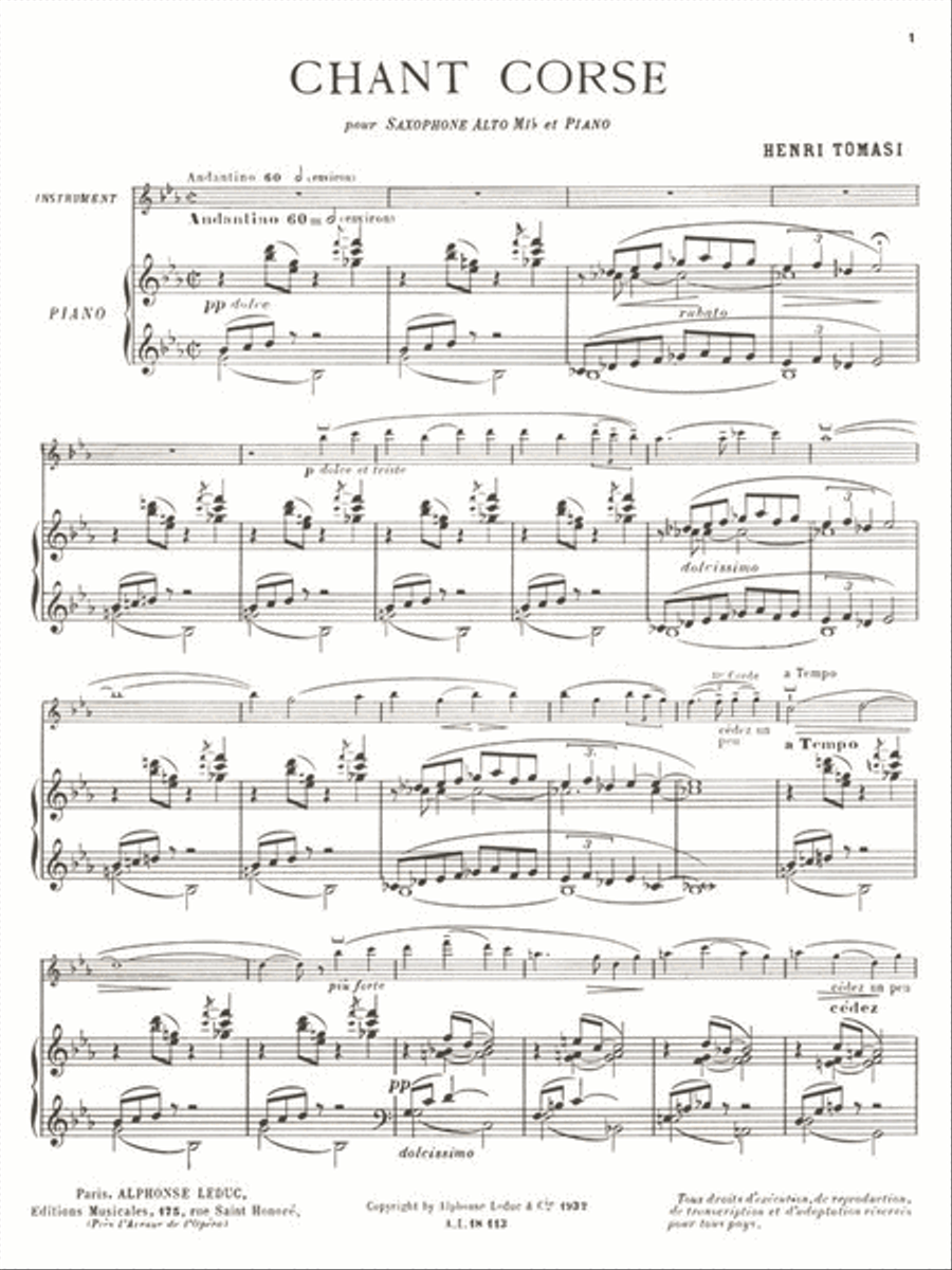 Corsican Song Corsican Song Alto Saxophone scores gallery preview page 2