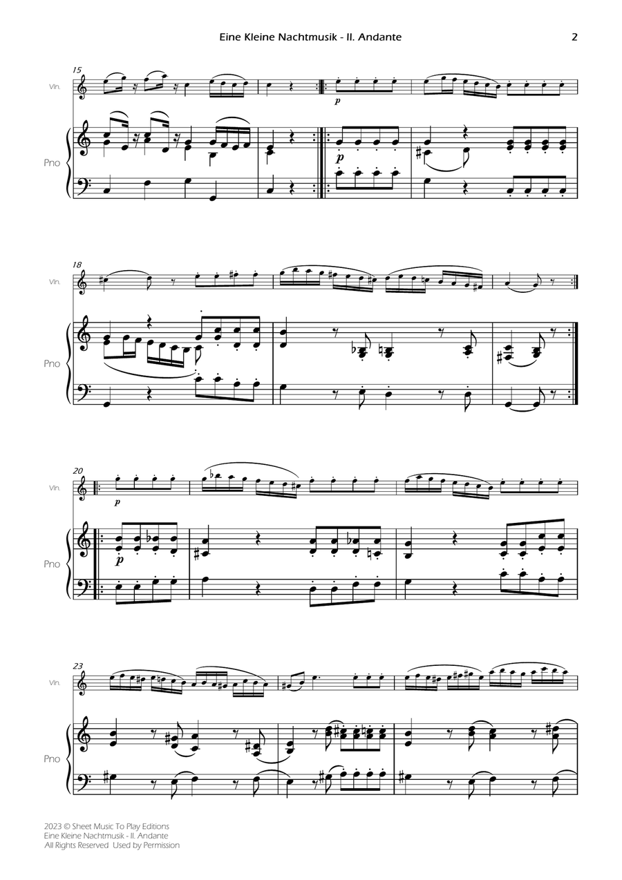 Eine Kleine Nachtmusik (2 mov.) - Violin and Piano (Full Score and Parts) Violin Solo scores gallery preview page 4