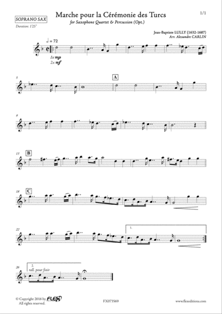 Marche pour la Ceremonie des Turcs Tenor Saxophone scores gallery preview page 5