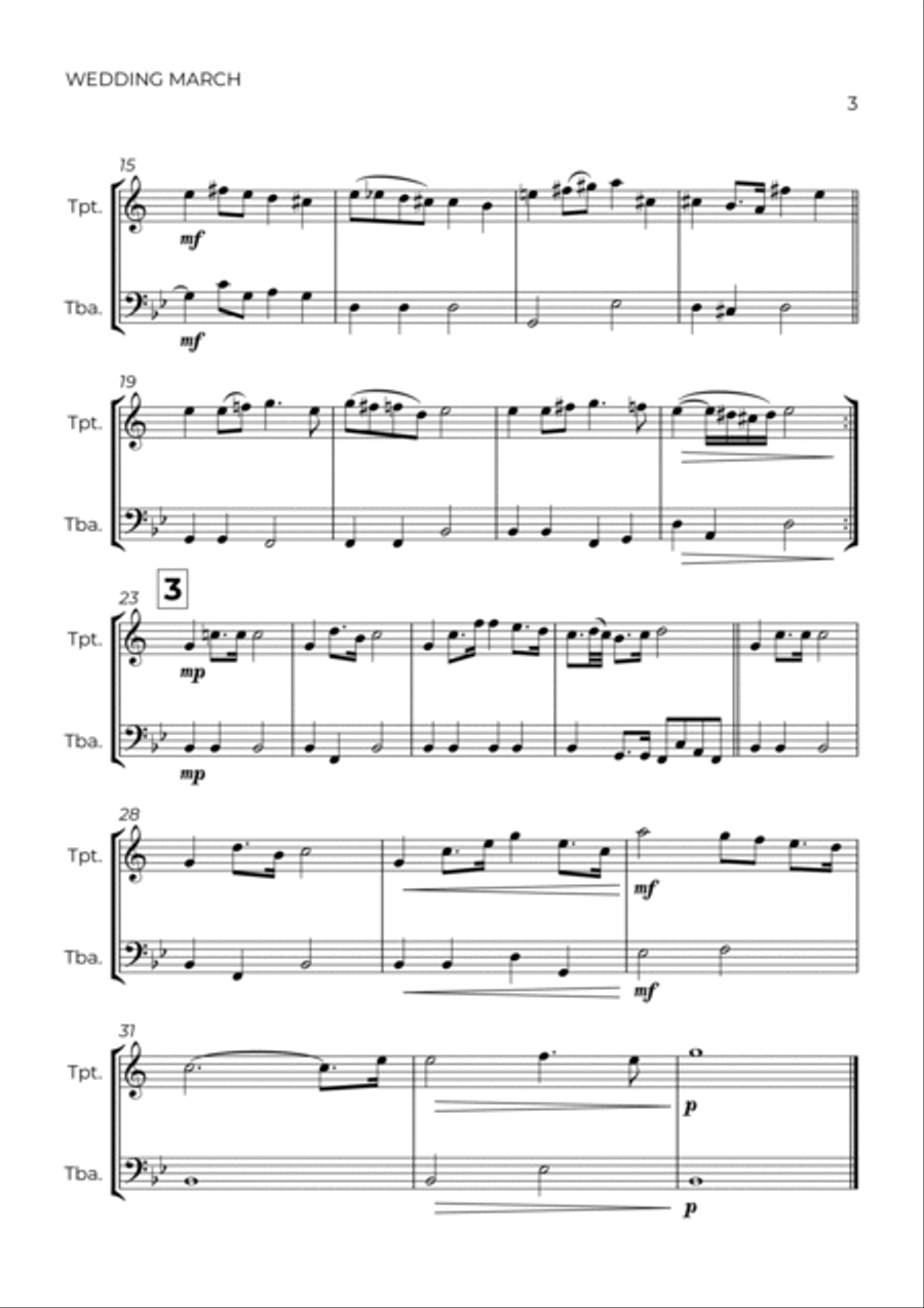 WEDDING MARCH - RICHARD WAGNER - TRUMPET & TUBA Brass Duet scores gallery preview page 3