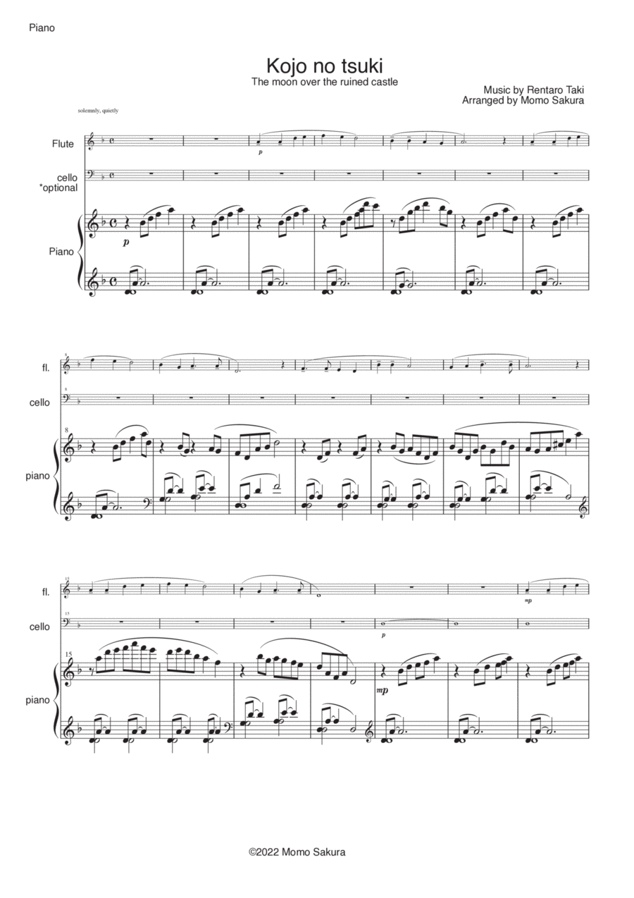 Kojo no tsuki - The moon over the ruined castle- for Flute and Piano (and cello optional) Small Ensemble scores gallery preview page 1