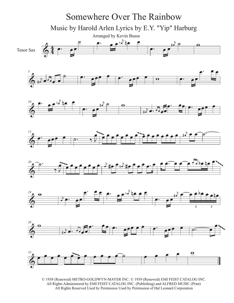 Over The Rainbow (from The Wizard Of Oz) Tenor Saxophone scores gallery preview page 1