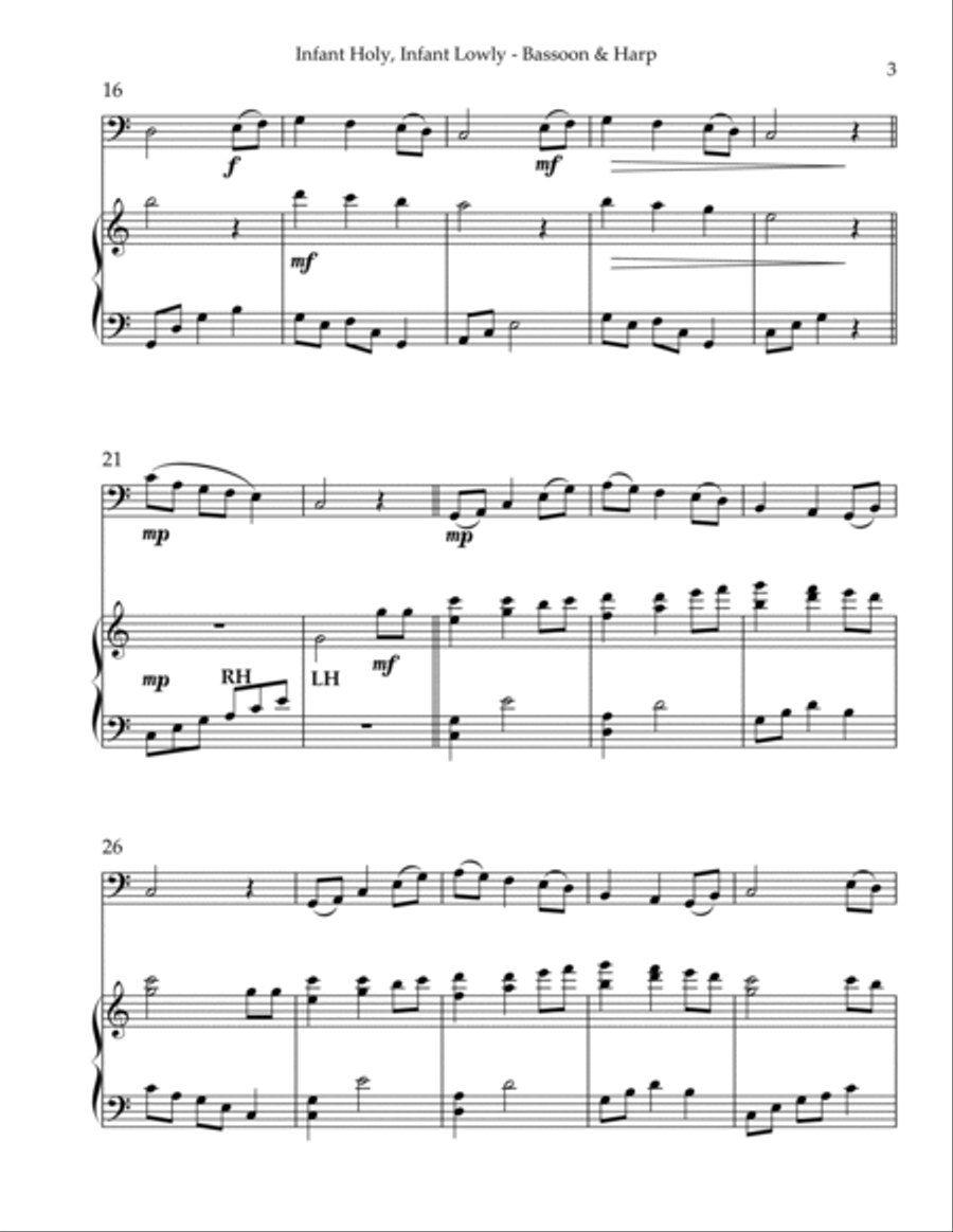 Infant Holy, Infant Lowly, Duet for Bassoon & Harp Bassoon scores gallery preview page 3