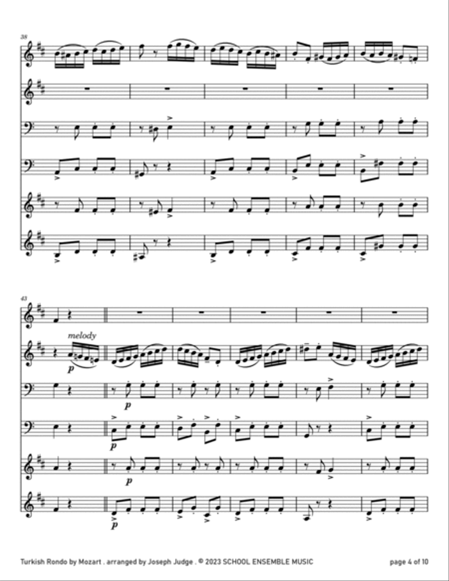 Turkish Rondo by Mozart for Brass Quartet in Schools Brass Quartet scores gallery preview page 4