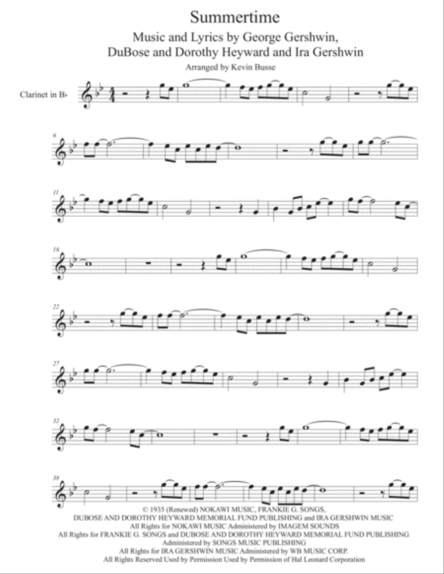Summertime Summertime Clarinet Solo scores gallery preview page 1