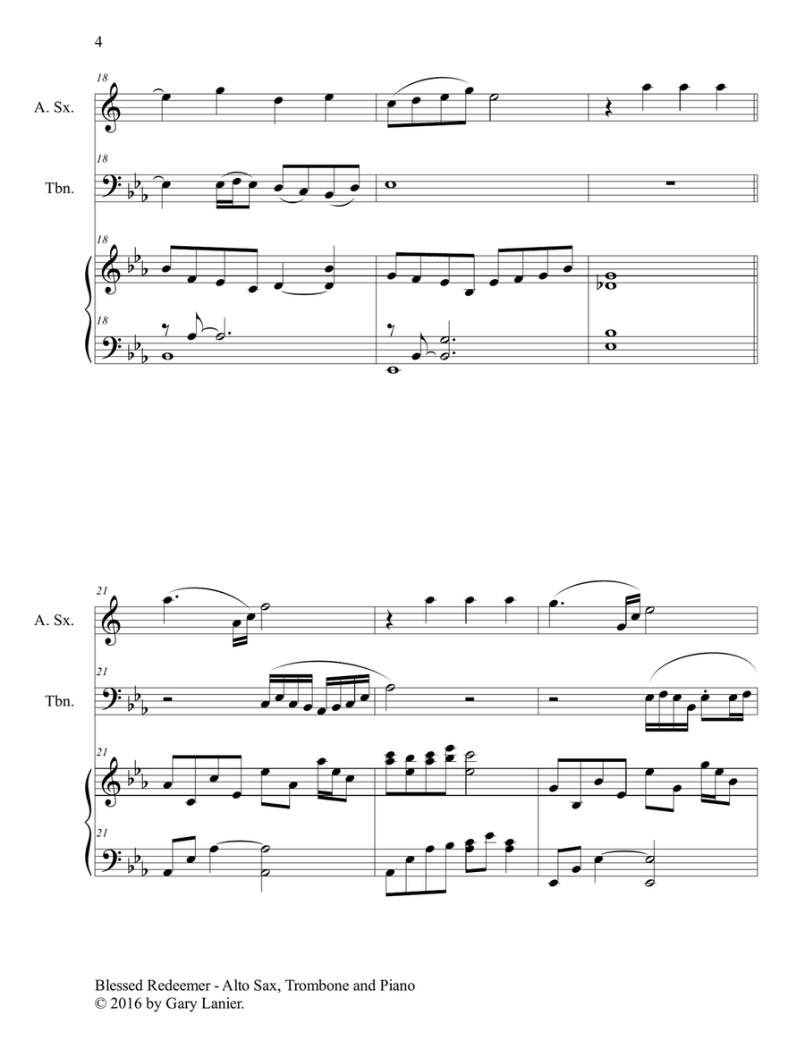 3 FAVORITE HYMNS (Trio - Alto Sax, Trombone & Piano with Score/Parts) Trombone Duet scores gallery preview page 5