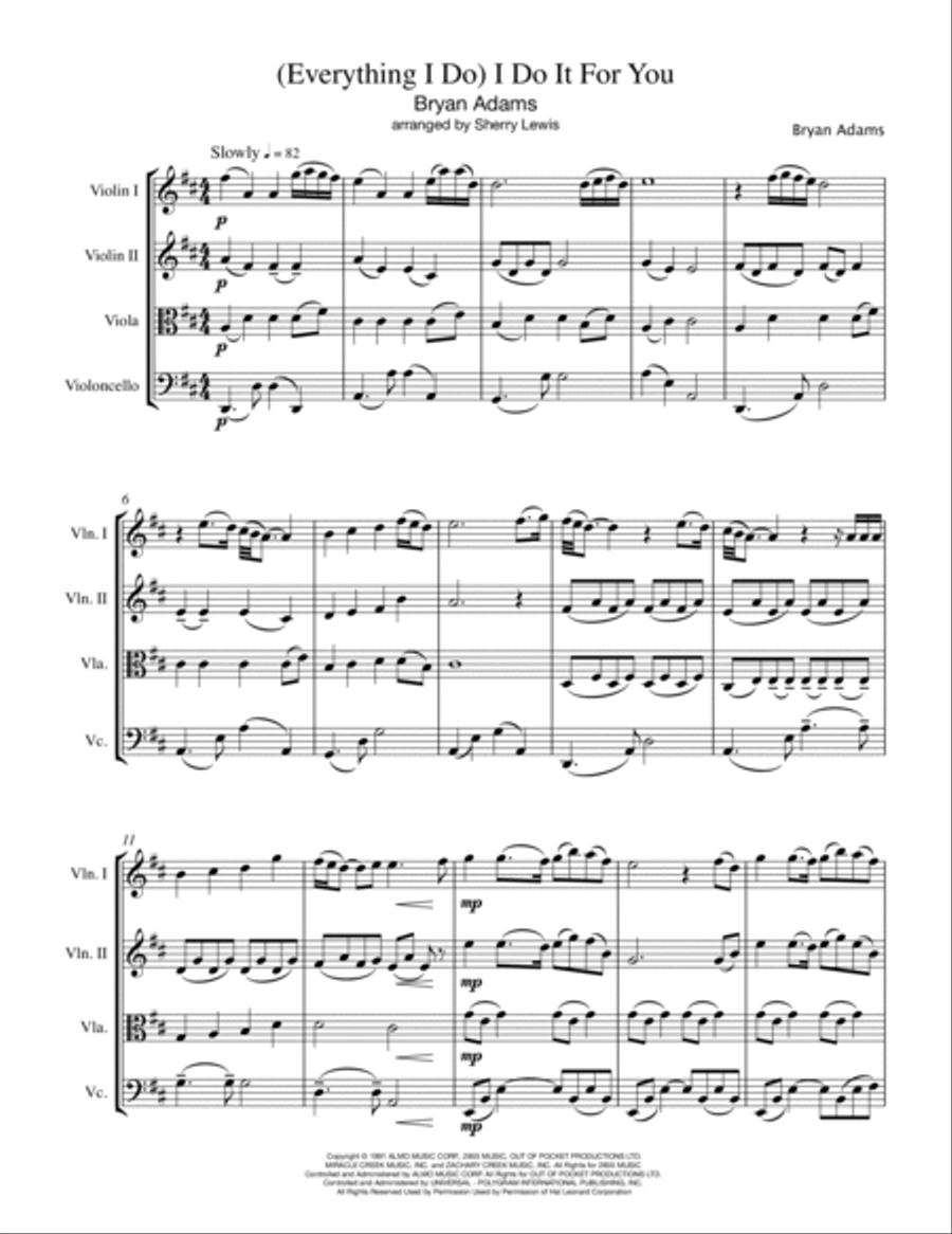(Everything I Do) I Do It For You String Quartet scores gallery preview page 4