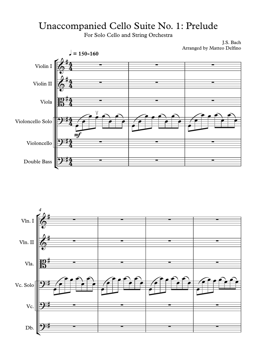 Unaccompanied Cello Suite No. 1: Prelude (Famous Cello Song) [String Orchestra] String Orchestra scores gallery preview page 1