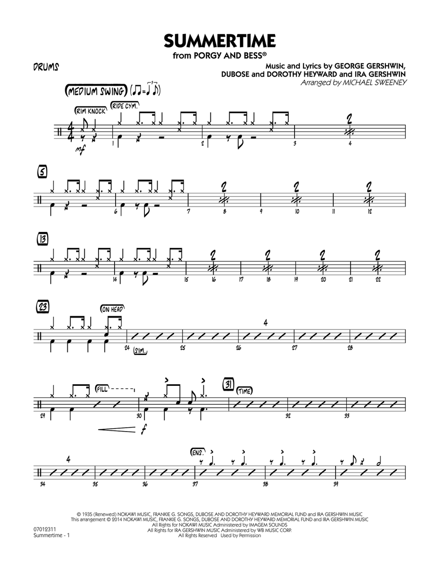 Summertime (from Porgy and Bess) - Drums Jazz Ensemble scores gallery preview page 1
