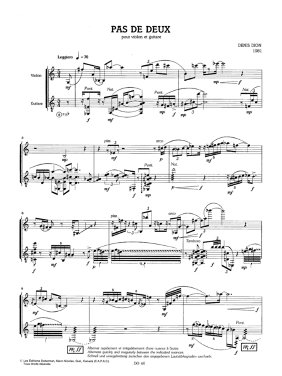 Pas de deux (vln / guit.) Violin scores gallery preview page 1