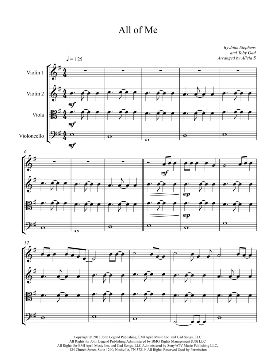 All Of Me String Quartet scores gallery preview page 1