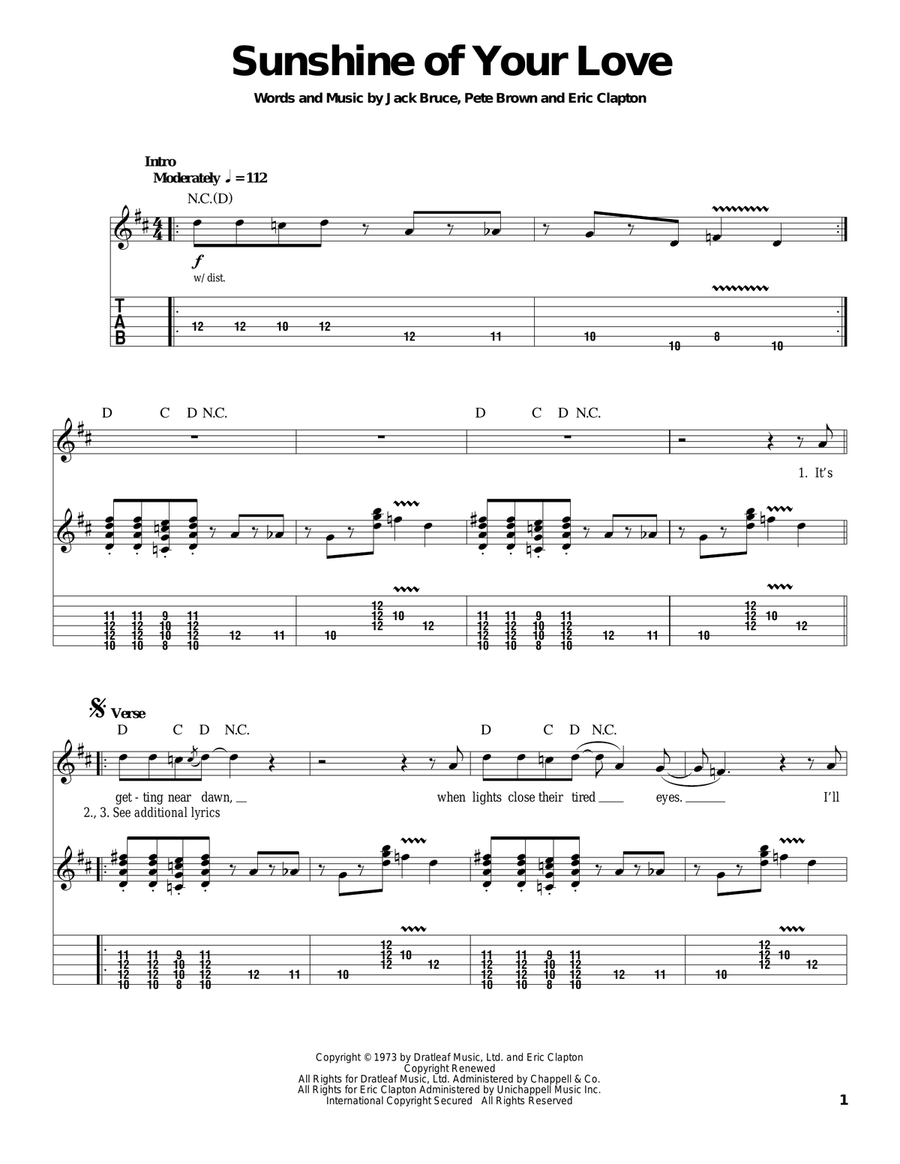 Sunshine Of Your Love Sunshine Of Your Love Acoustic Guitar scores gallery preview page 1