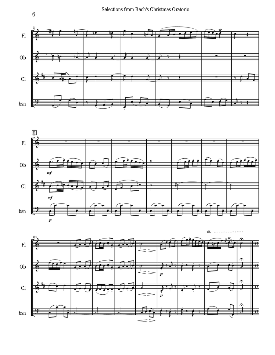 Bach's Christmas Oratorio Selections for Woodwind Quartet Woodwind Quartet scores gallery preview page 6