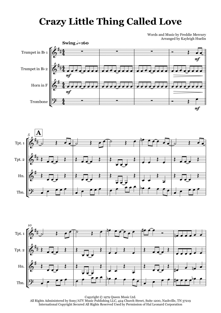Crazy Little Thing Called Love Brass Quartet scores gallery preview page 1