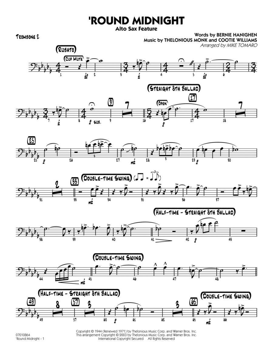 'Round Midnight (arr. Mike Tomaro) - Trombone 2