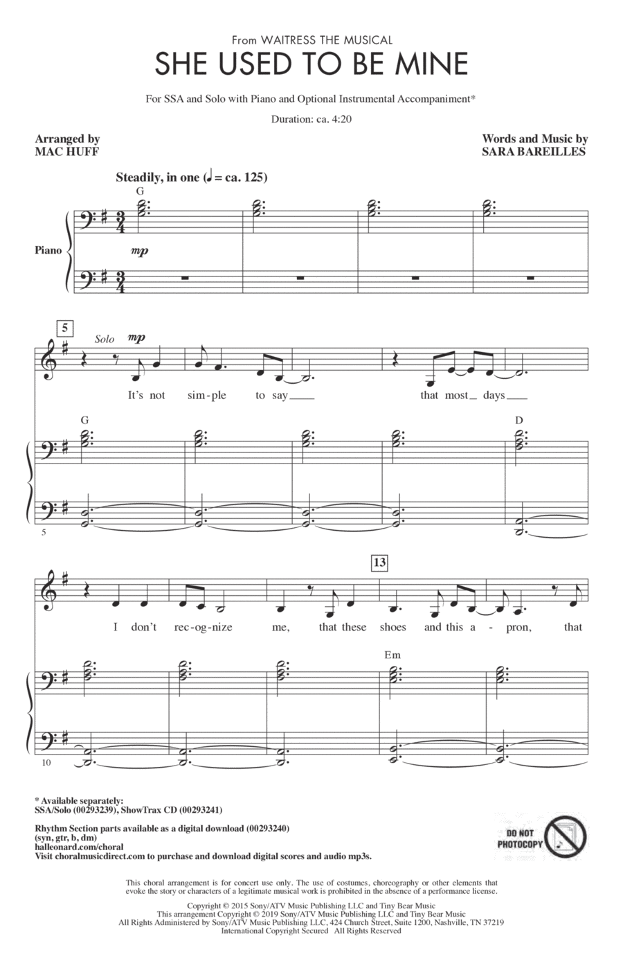 She Used To Be Mine (from Waitress the Musical) (arr. Mac Huff) SSA scores gallery preview page 1