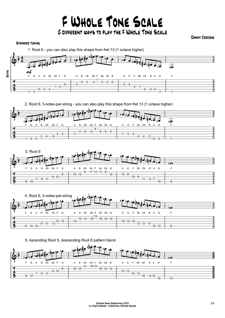 F Whole Tone Scale (5 Ways to Play) Electric Guitar scores gallery preview page 1