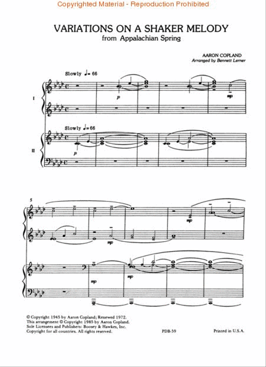 Variations on a Shaker Melody from Appalachian Spring 1 Piano, 4-Hands scores gallery preview page 2