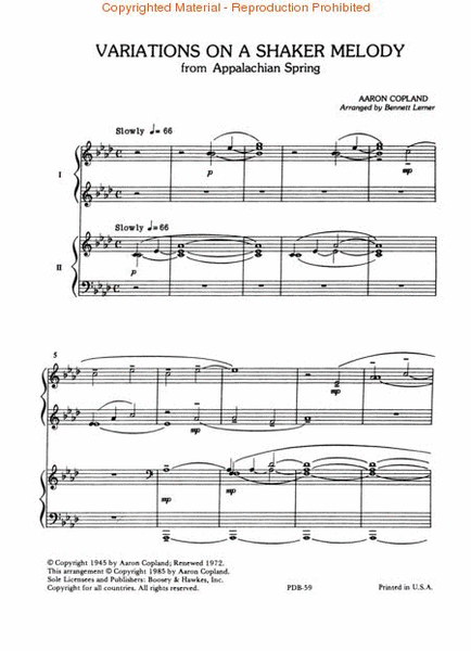 Variations on a Shaker Melody from Appalachian Spring