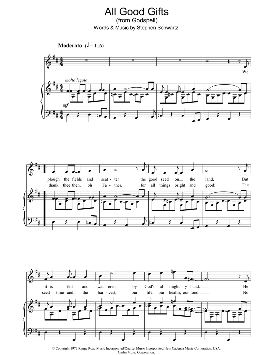 All Good Gifts (from Godspell) Piano, Vocal, Guitar scores gallery preview page 1