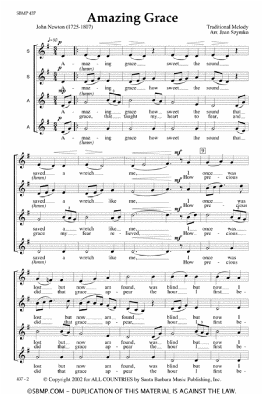 Amazing Grace - SSAA Octavo SSAA scores gallery preview page 2