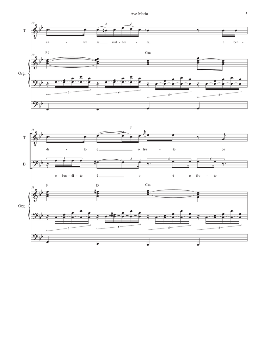 Ave Maria (Portuguese Lyrics - Duet for Tenor & Bass Solo - High Key - Organ Accompaniment) Bass Voice scores gallery preview page 6