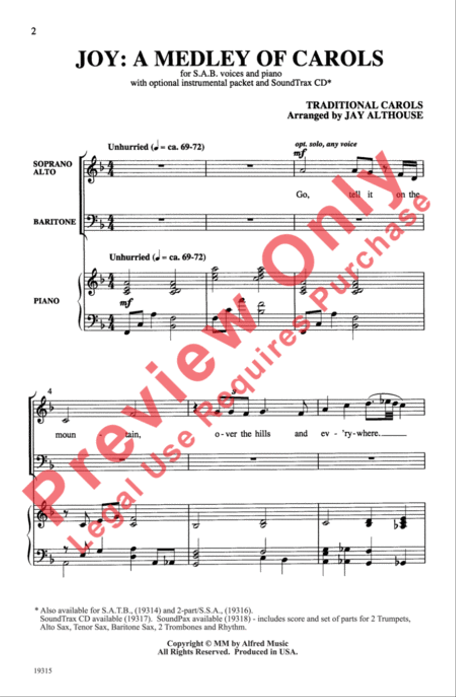 Joy: A Medley of Carols Joy: A Medley of Carols 3-Part scores gallery preview page 2