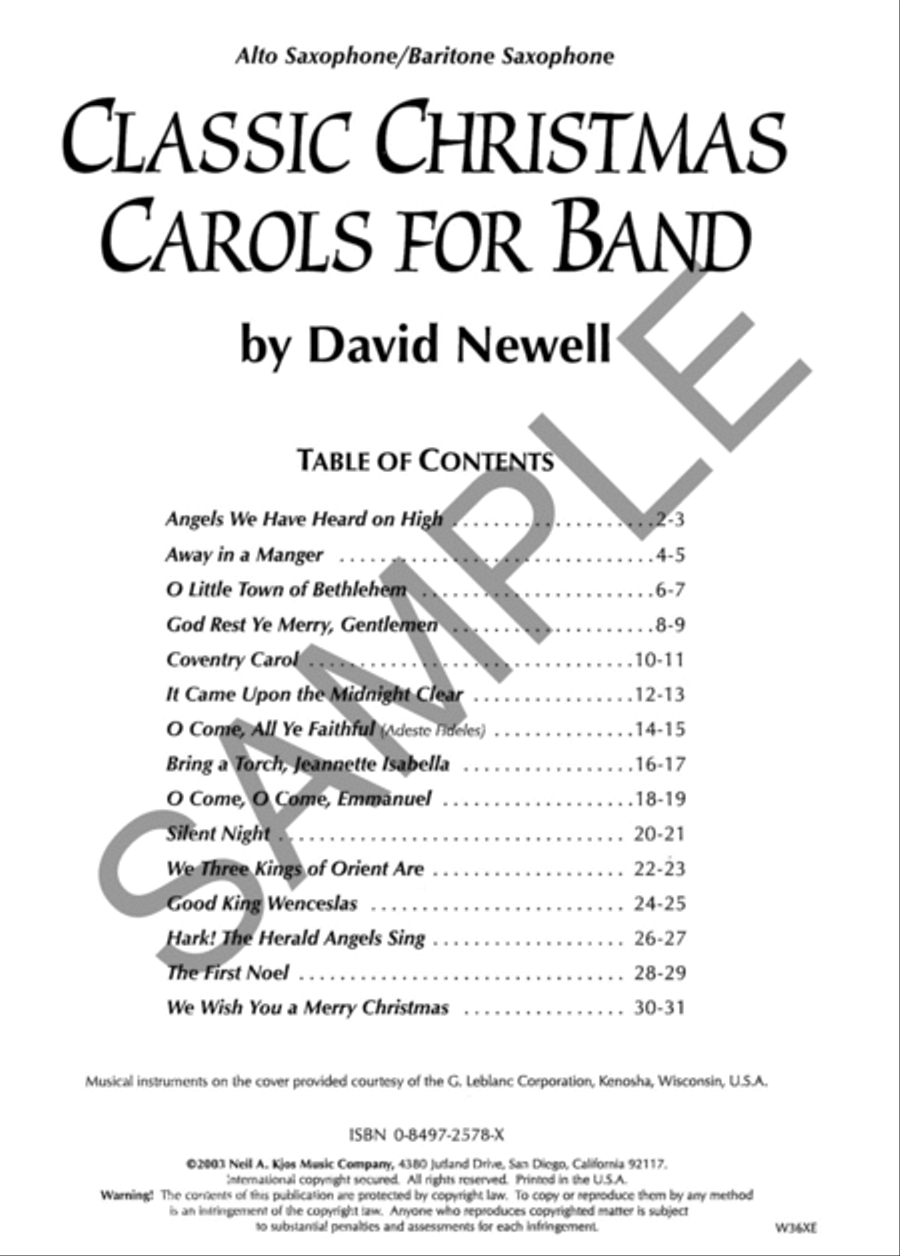 Classic Christmas Carols For Band - Alto Sax