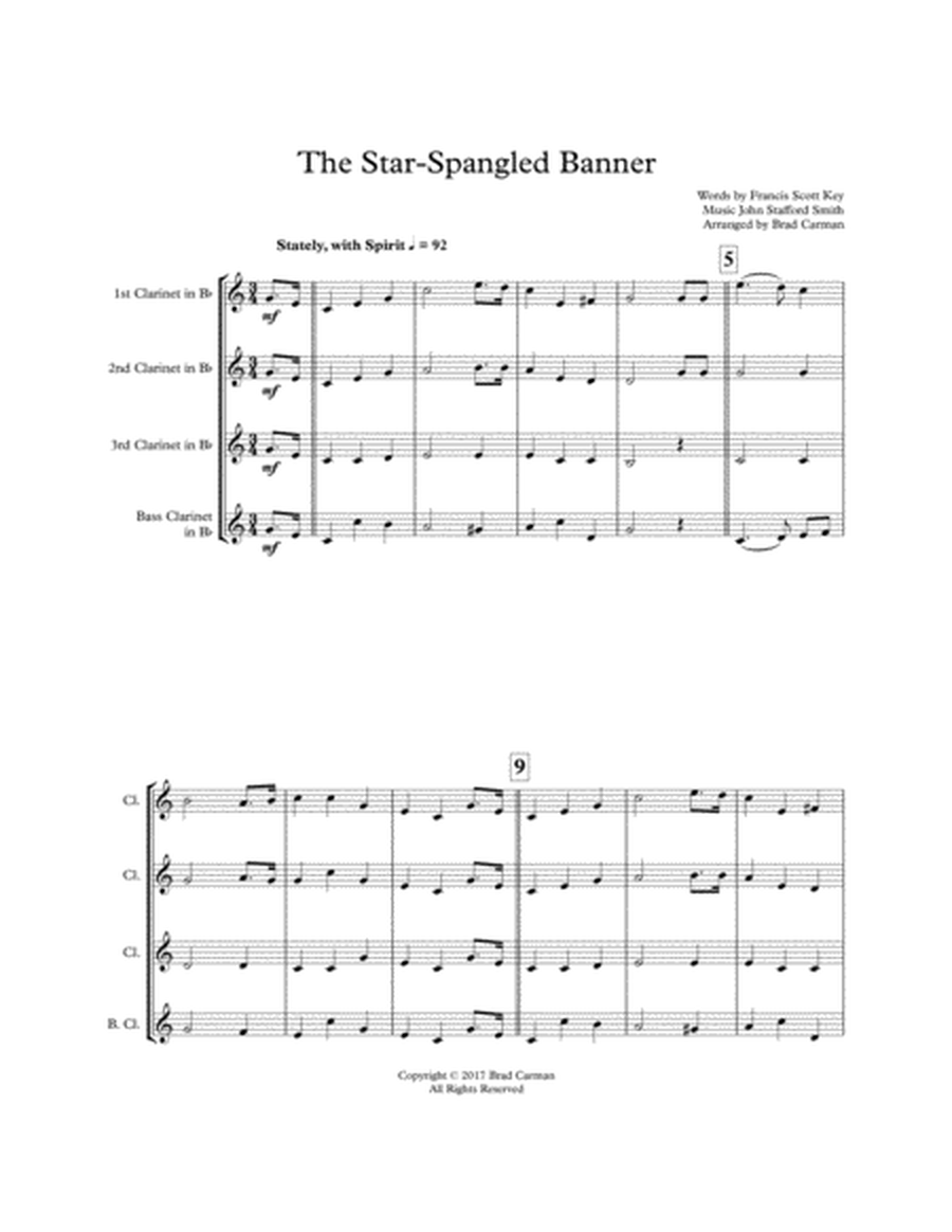 The Star Spangled Banner for Intermediate Clarinet Quartet image number null