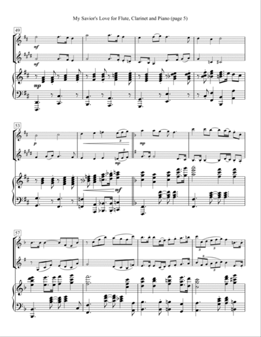 My Savior's Love for Flute, Clarinet and Piano Woodwind Duet scores gallery preview page 5