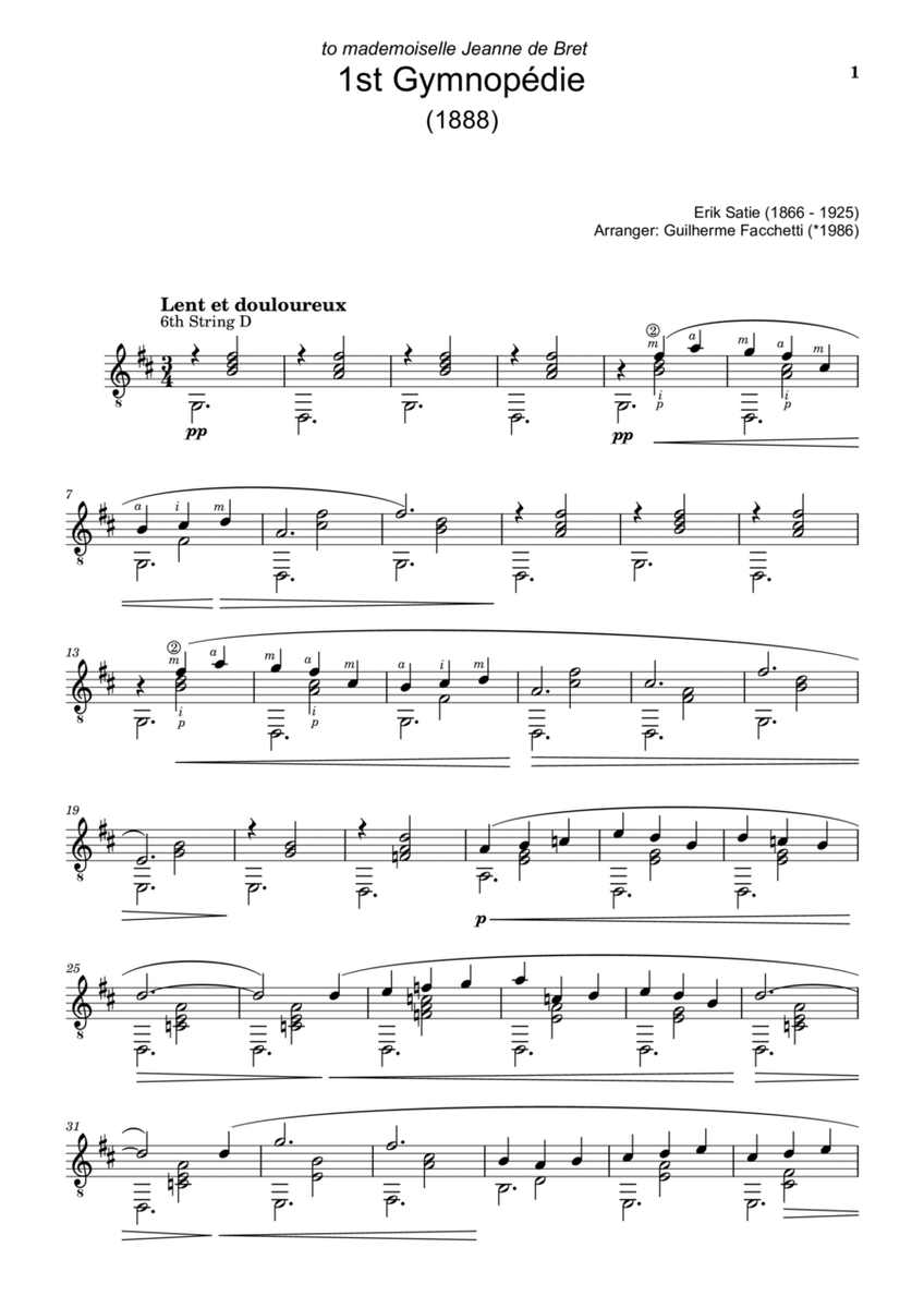 Erik Satie - Three Gymnopédies. Arrangement for Classical Guitar. image number null