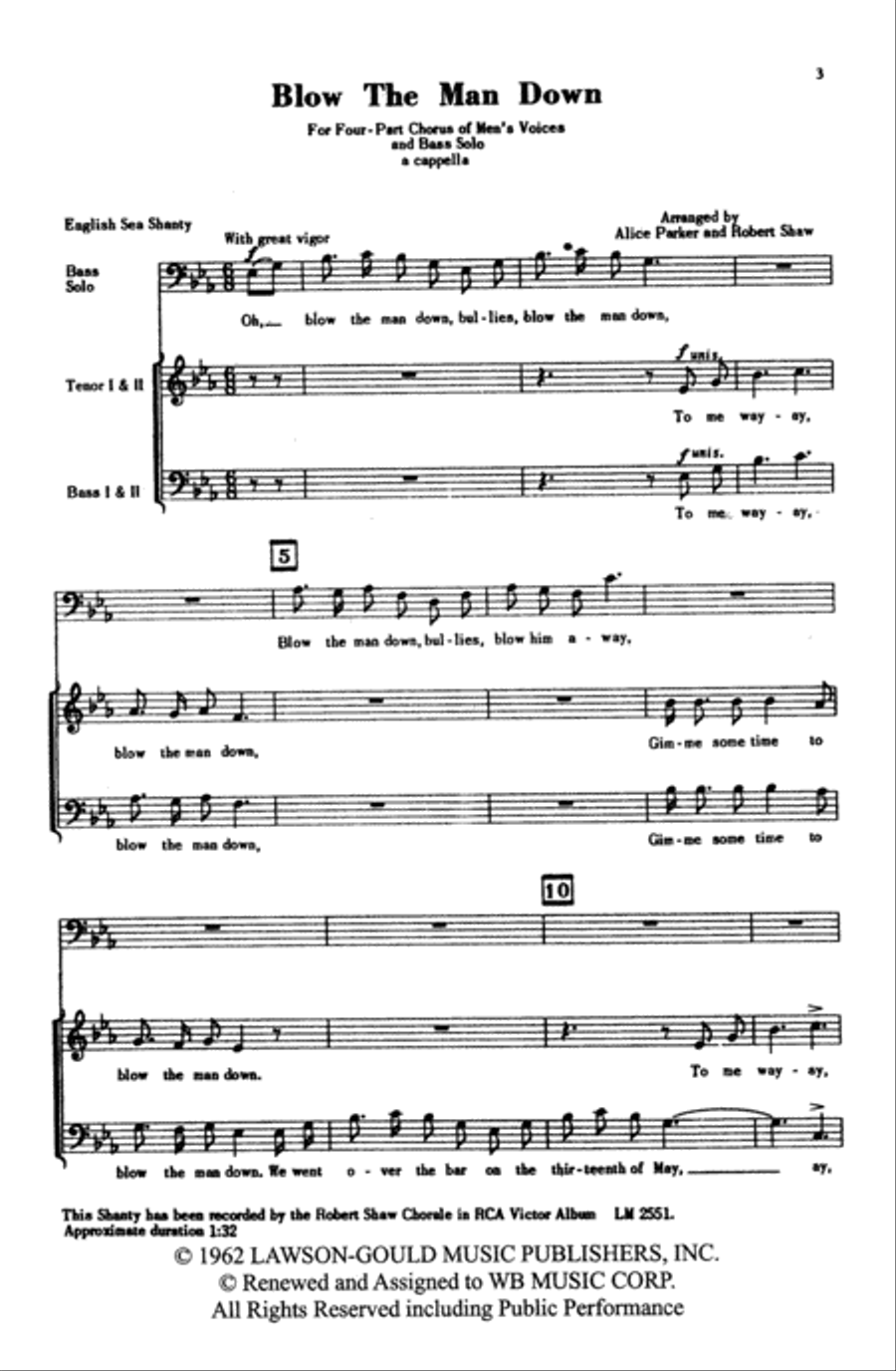 Blow the Man Down Blow the Man Down Choir scores gallery preview page 1