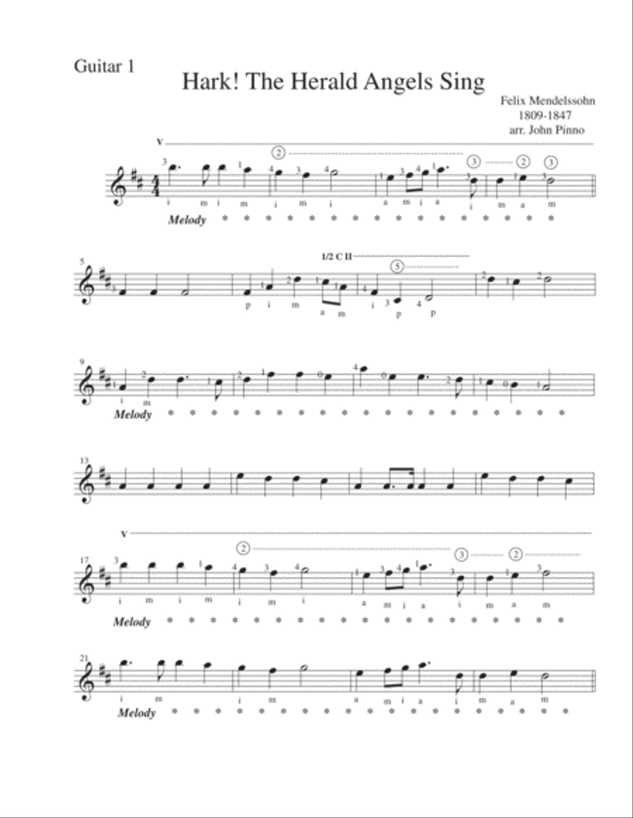 Hark! The Herald Angels Sing for Classical Guitar Quartet Guitar Ensemble scores gallery preview page 2