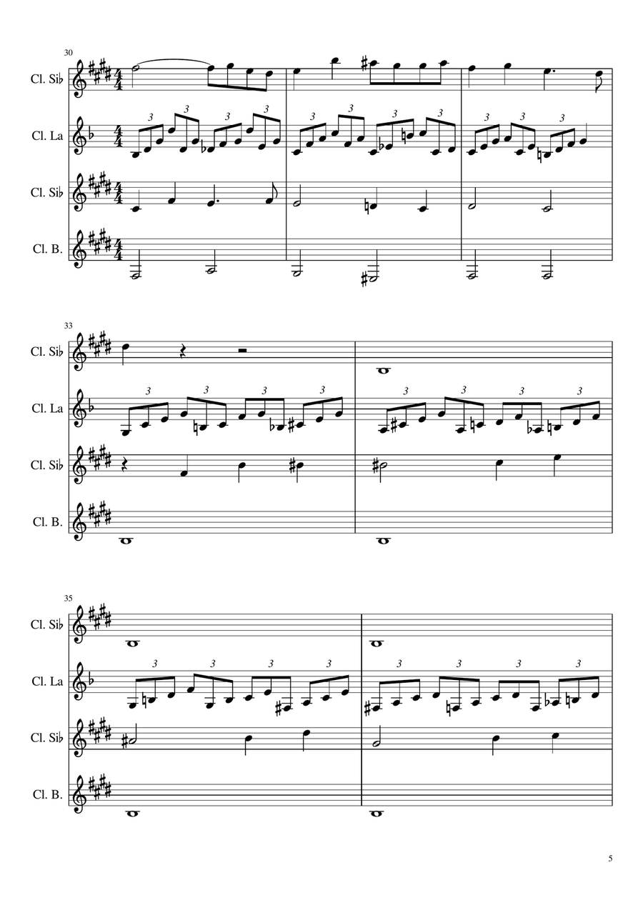 Rachmaninov Piano Concerto No. 2. Arragement of 2nd Movement for Clarinet Quartet Woodwind Quartet scores gallery preview page 5