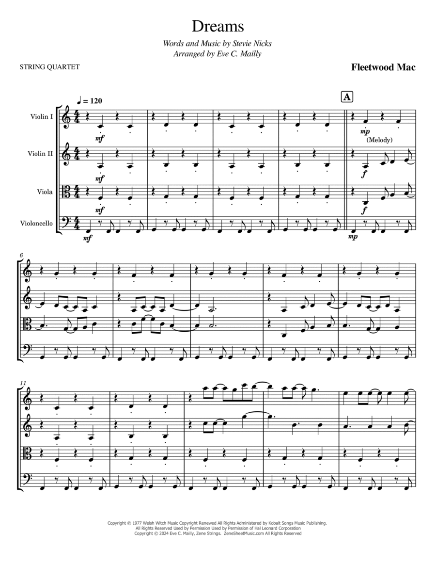 Dreams Dreams String Quartet scores gallery preview page 1