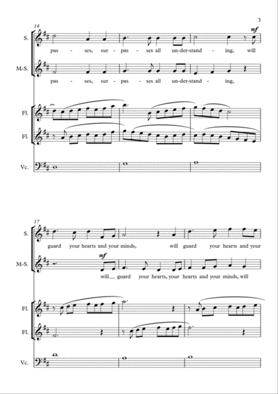 And The Peace Of God, for soprano, alto, two flutes and cello SA scores gallery preview page 3