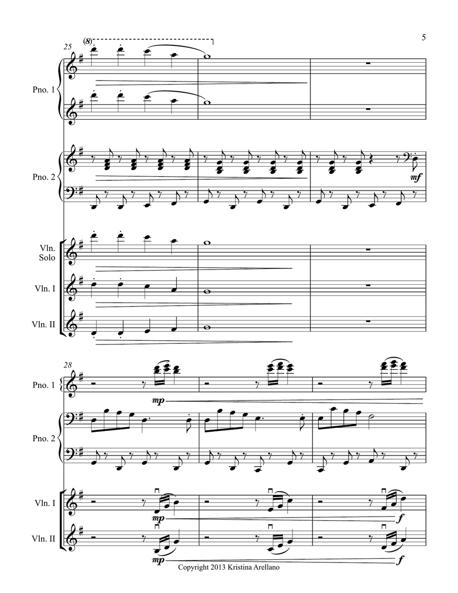 Fiddlin' Bells (Jingle Bells arrangement for 3+ violins and 1 piano--2 to 4 hands) Violin Solo scores gallery preview page 5