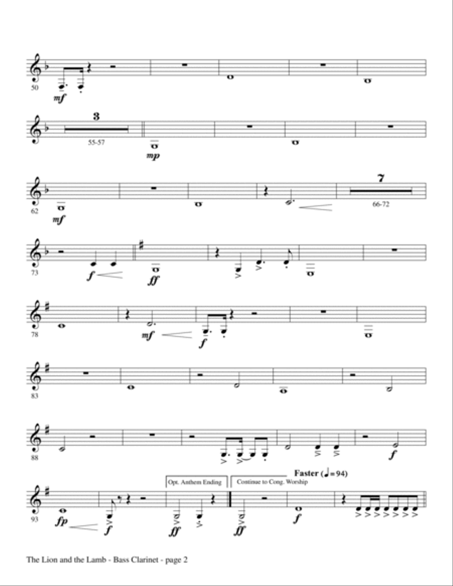 The Lion and the Lamb (with All Hail the Power of Jesus' Name) - Bass Clarinet (sub. Tuba) Choir scores gallery preview page 2