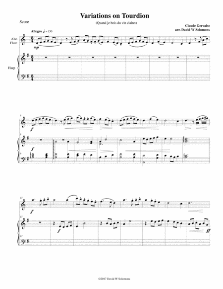 Tourdion (Quand je bois du vin clairet) for alto flute and harp image number null