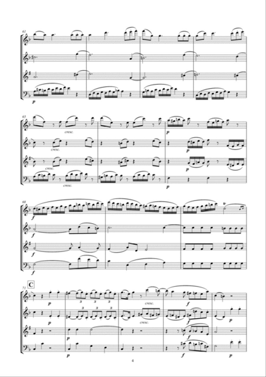 Mozart Quartet K465 (Dissonance) Woodwind Quartet scores gallery preview page 4