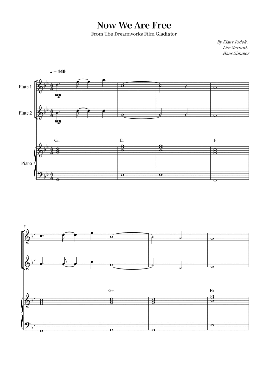 Now We Are Free Flute Duet scores gallery preview page 1